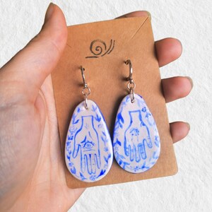 Protective hands earrings, hand-painted polymer clay, porcelain effect