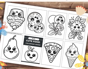 Kawaii Food Mini Coloring Book: Printable Kids Activity (PDF Download A4/Letter Size