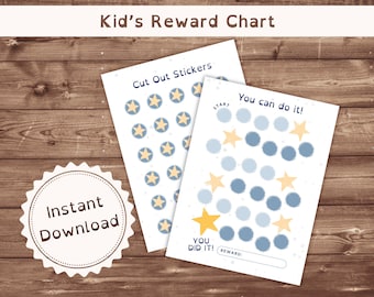 Printable Kids Reward Chart: Star Stickers, Routine Tracker (Digital Download)