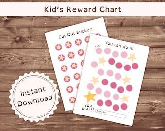 Printable Kids Reward Chart: Star Stickers, Routine Tracker (Digital Download)