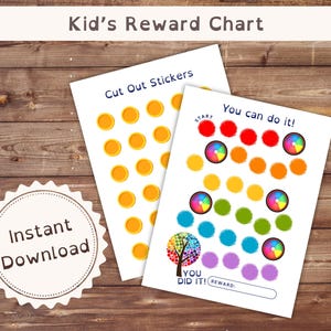 Tabella delle ricompense stampabile, Tabella delle ricompense per bambini piccoli, Tabella delle routine per bambini, Tabella delle ricompense arcobaleno per bambini, Tabella degli adesivi per bambini, DOWNLOAD DIGITALE