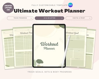 Digital Fitness Planner - Undated Workout Log - Gym Journal - Weight , Body Measurement