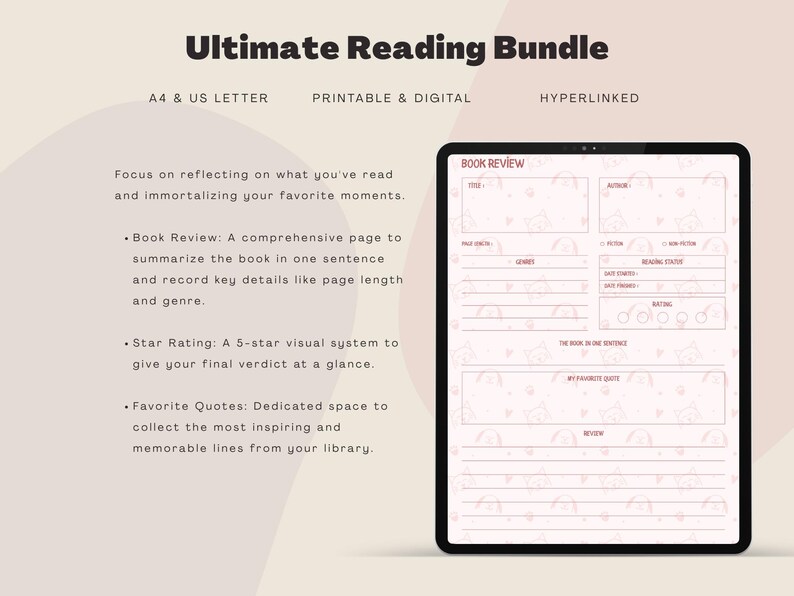 Reading Journal Bundle | Book Tracker Planner, Log, Review (digital ...