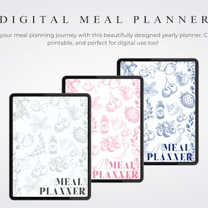 Planificador de comidas digital / Plan de comidas semanal de 12 meses I Lista de la compra / PDF imprimible / A4 - Carta estadounidense