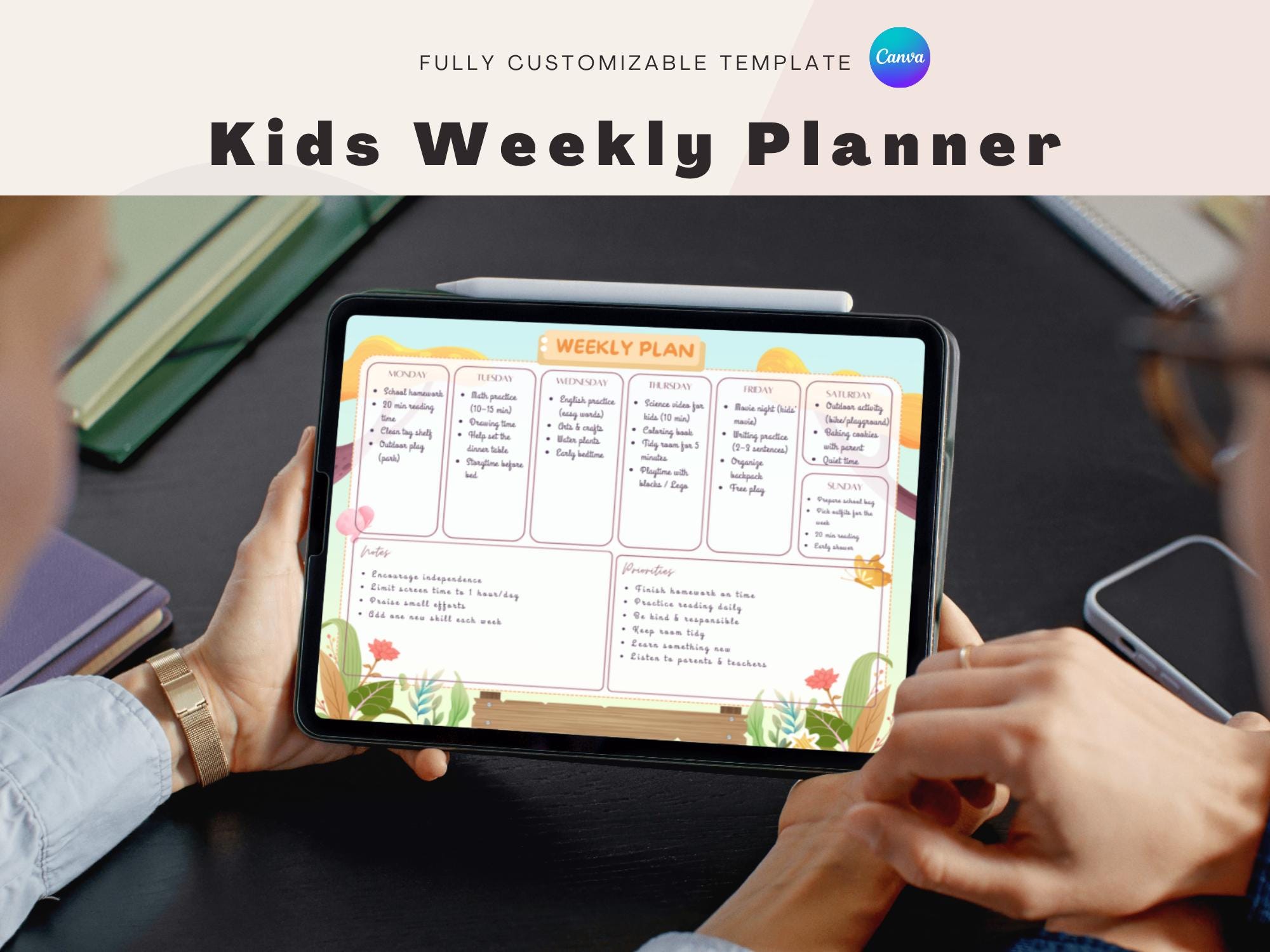 Kids Weekly Planner Printable - Colorful Weekly Schedule for Children ...