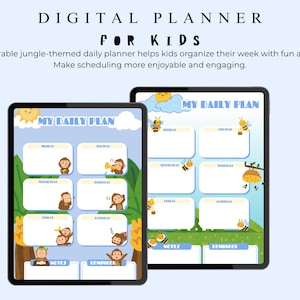 Planificador digital de animales para niños / Plan semanal / PDF imprimible / 2 variantes
