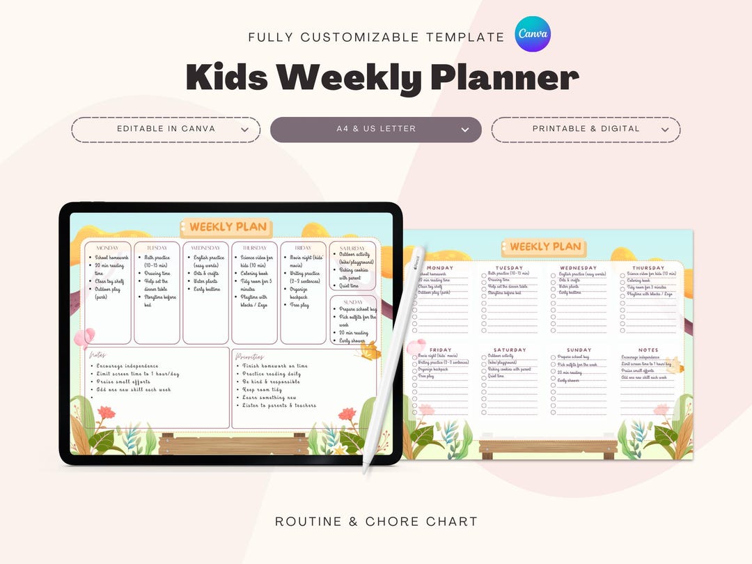 Kids Weekly Planner Printable - Colorful Weekly Schedule for Children ...