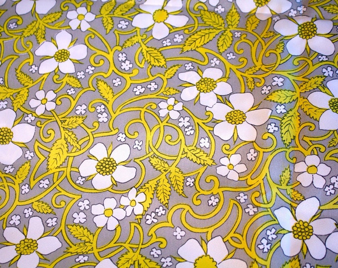 Gray and Yellow Floral Vintage Fabric Etsy