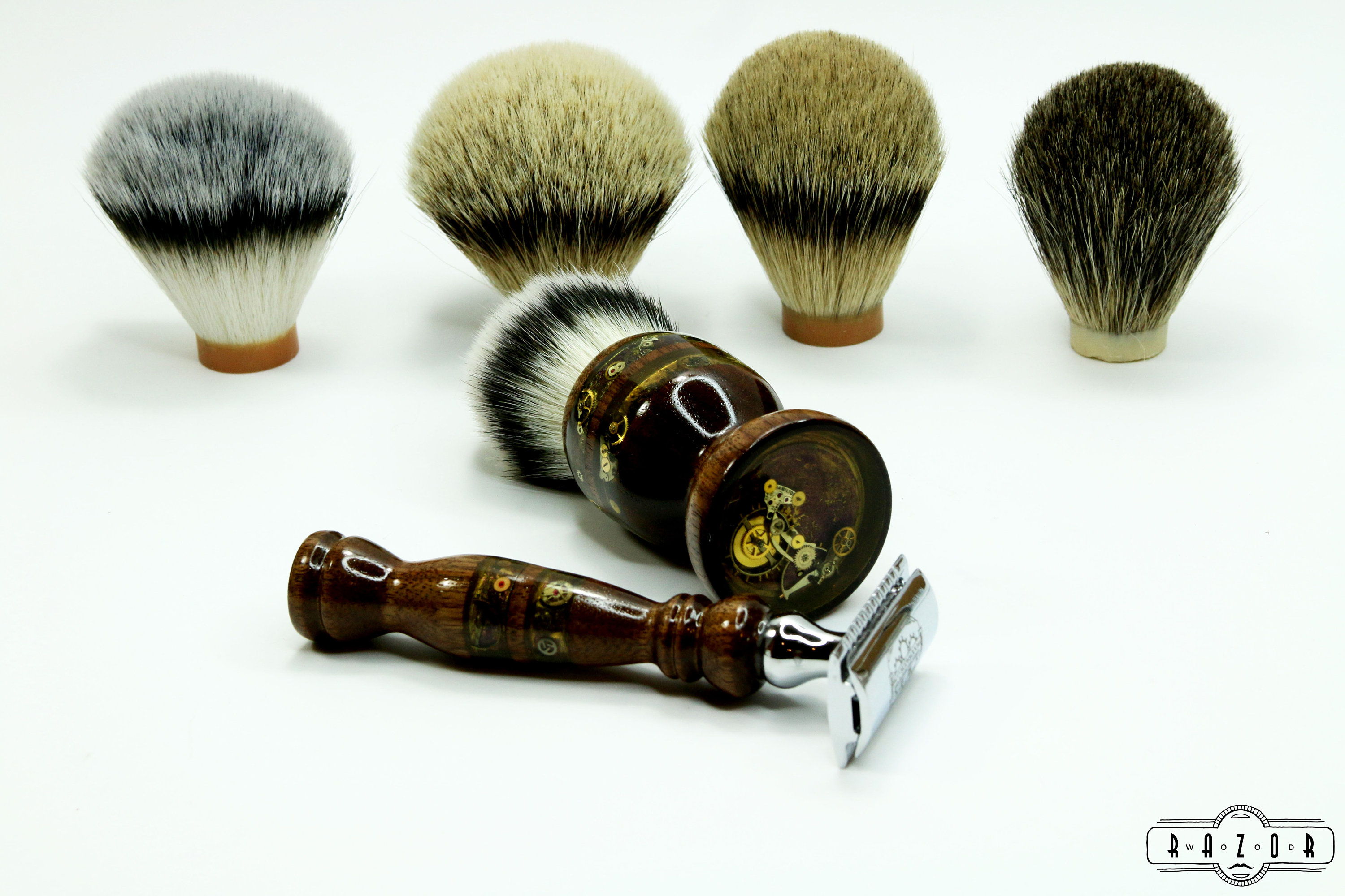 Steampunk victorian Walnut Men's set Double Edge Safety razor shaving brush silvertip badger hair birthday father Personalized Ready2Ship