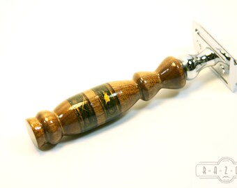 Herren Rasiermesser amerikanischen Nussbaum Rasierer mit geätzten Messing Jagd Design Hirsch Gewehr nass Rasieren Männer Rasieren Vatertag Graduierung Geschenk