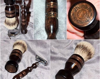 Fireman Policeman Army Navy Marines Double Edge Safety razor shaving set brush silvertip badger hair retirement Personalized  CUSTOM ORDER