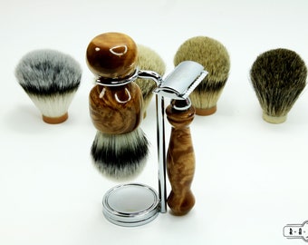 Bird&#39;s Eye Maple Burl Pacific North West PNW Shaving Set Double Edge Razor and Brush Gillette Mach3 Fusion Christmas Gift Husband Ready2Ship