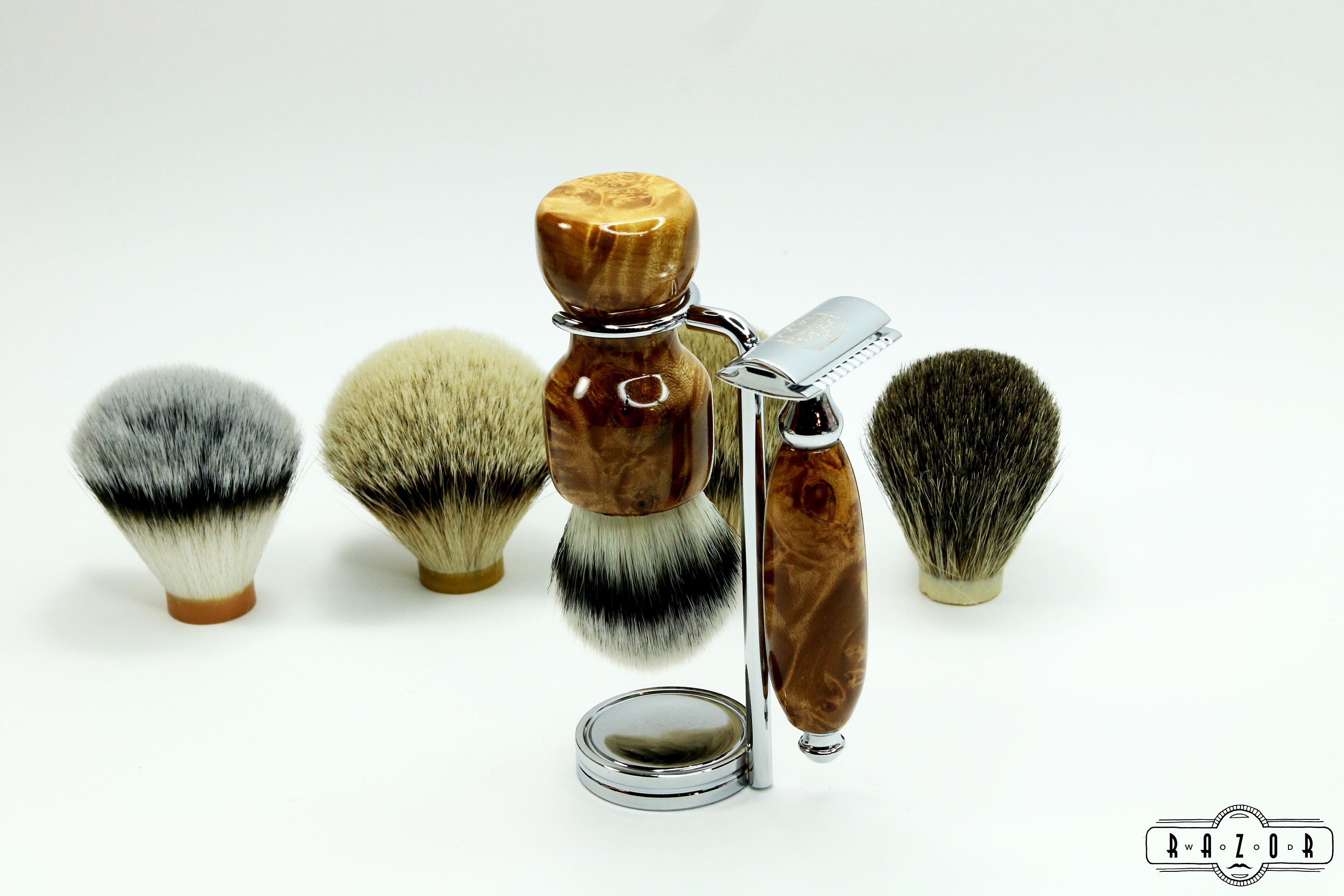 Maple Burl Wood Shaving Kit Razor and Brush Wedding Groom Gift Groomsmen Graduation Gift Father's Day Gift Wooden Razor Ready2Ship