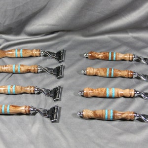 Groomsmen shaving set gifts razor  Men&#39;s wedding favors Mach3 Gillette handmade wooden turquoise blue steampunk fall wedding Custom Order