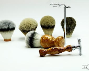 American Maple Burl Wood Shaving Set Double Edge Razor and Brush Gillette Mach3 Fusion Christmas Gift Father Husband Wooden Razor Ready2Ship