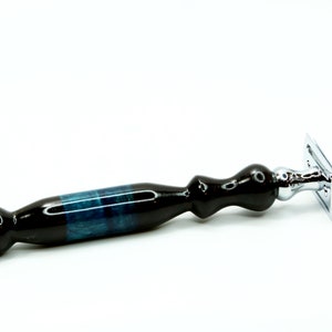 African Blackwood Classic Double Edge Shaving Razor Gillette Mach3 Fusion Blue Resin Inlay Wet Shaving Christmas Wedding - Ready2Ship