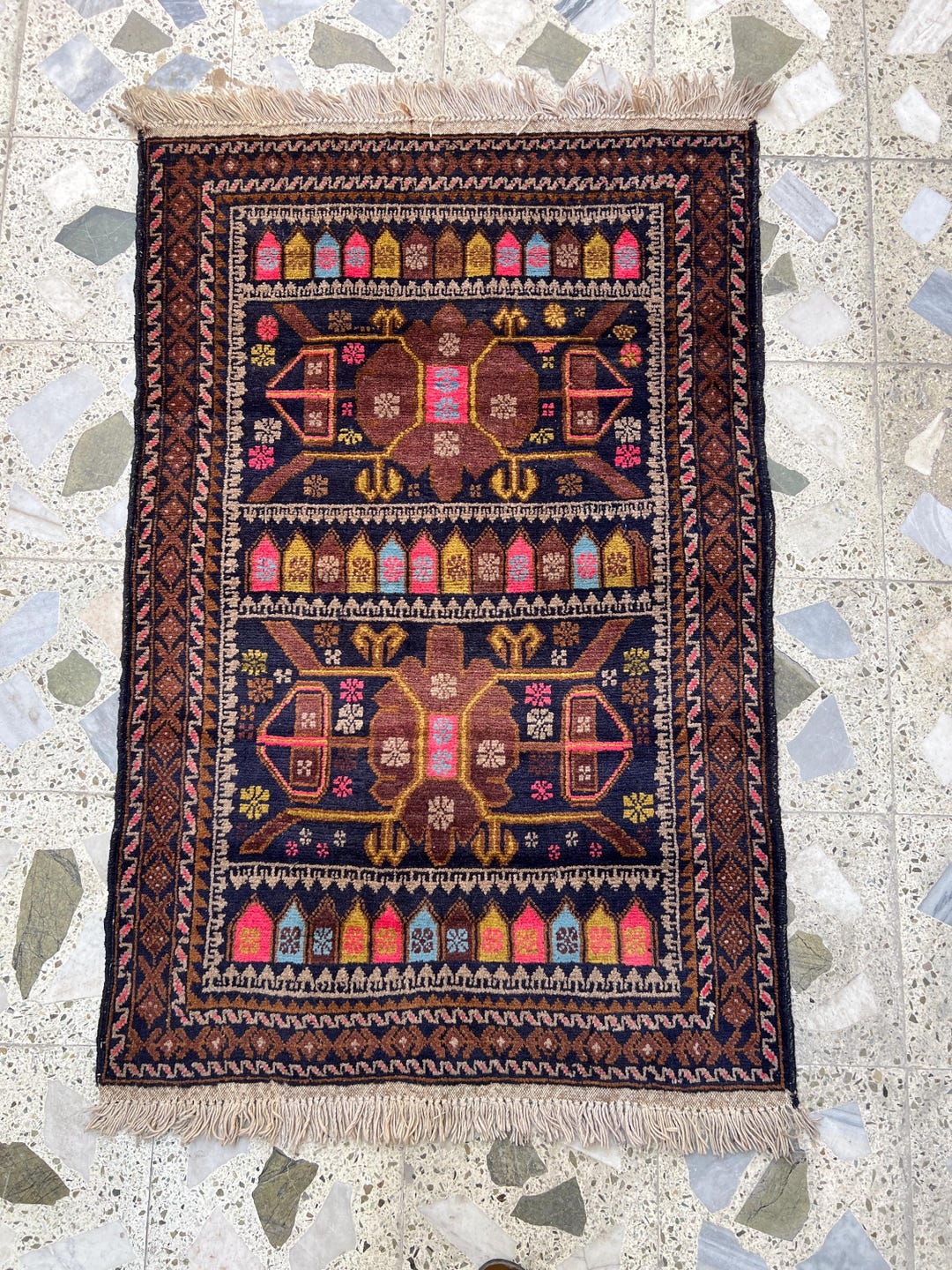 Vintage Afghan Balochi Rug 3x4 Ft - Pure Wool Hand-knotted Tribal Rug ...