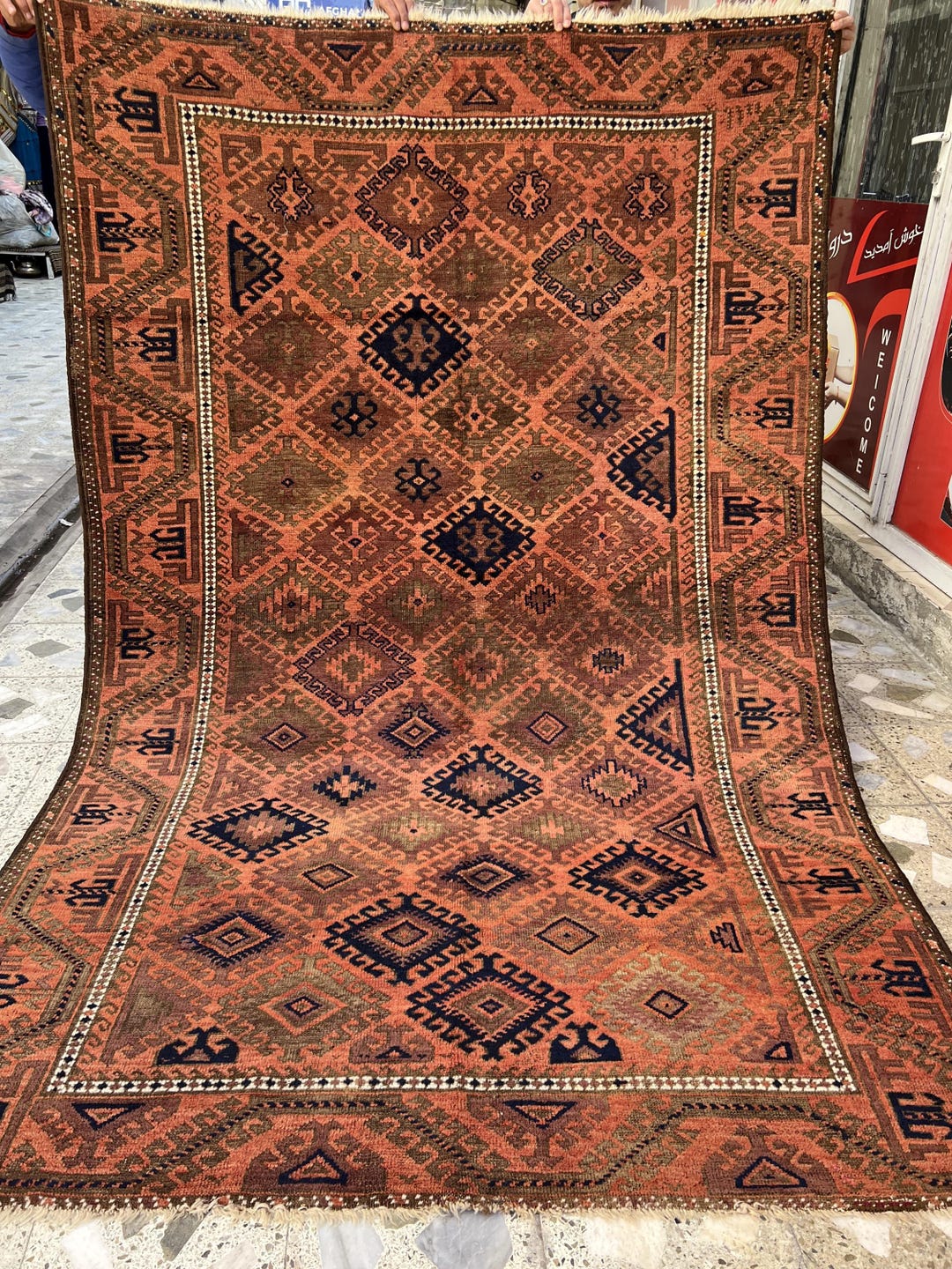 Hatchli Rug Antique Afghan Turkmen Ensi Rug | 5.3x8.1 Ft | Hand-knotted Tribal Wool ...