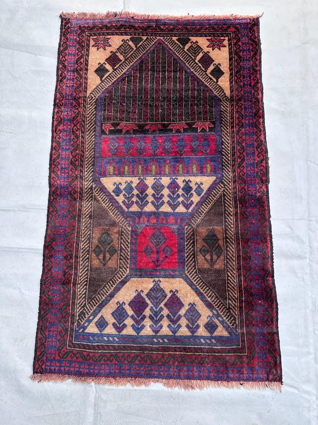 2.8x4.6 Ft Afghan Baluchi Prayer Rug Style, Hand Knotted Wool Tribal ...