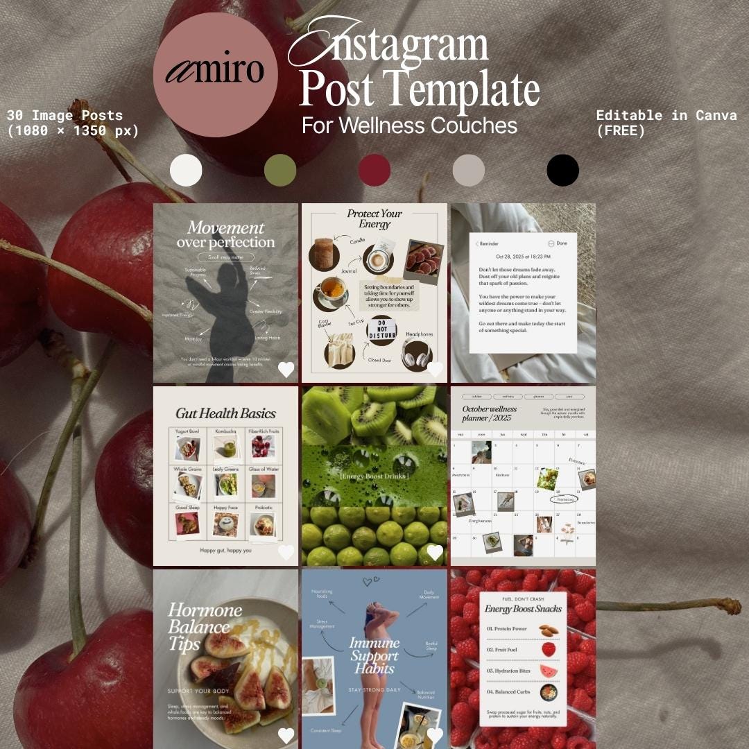 30 Wellness Instagram Templates | Canva Kit for Health & Self-care ...