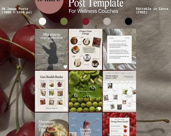 30 Wellness Instagram Templates | Canva Kit for Health & Self-Care Coaches | Mindfulness, Nutrition, Fitness, Lifestyle Posts