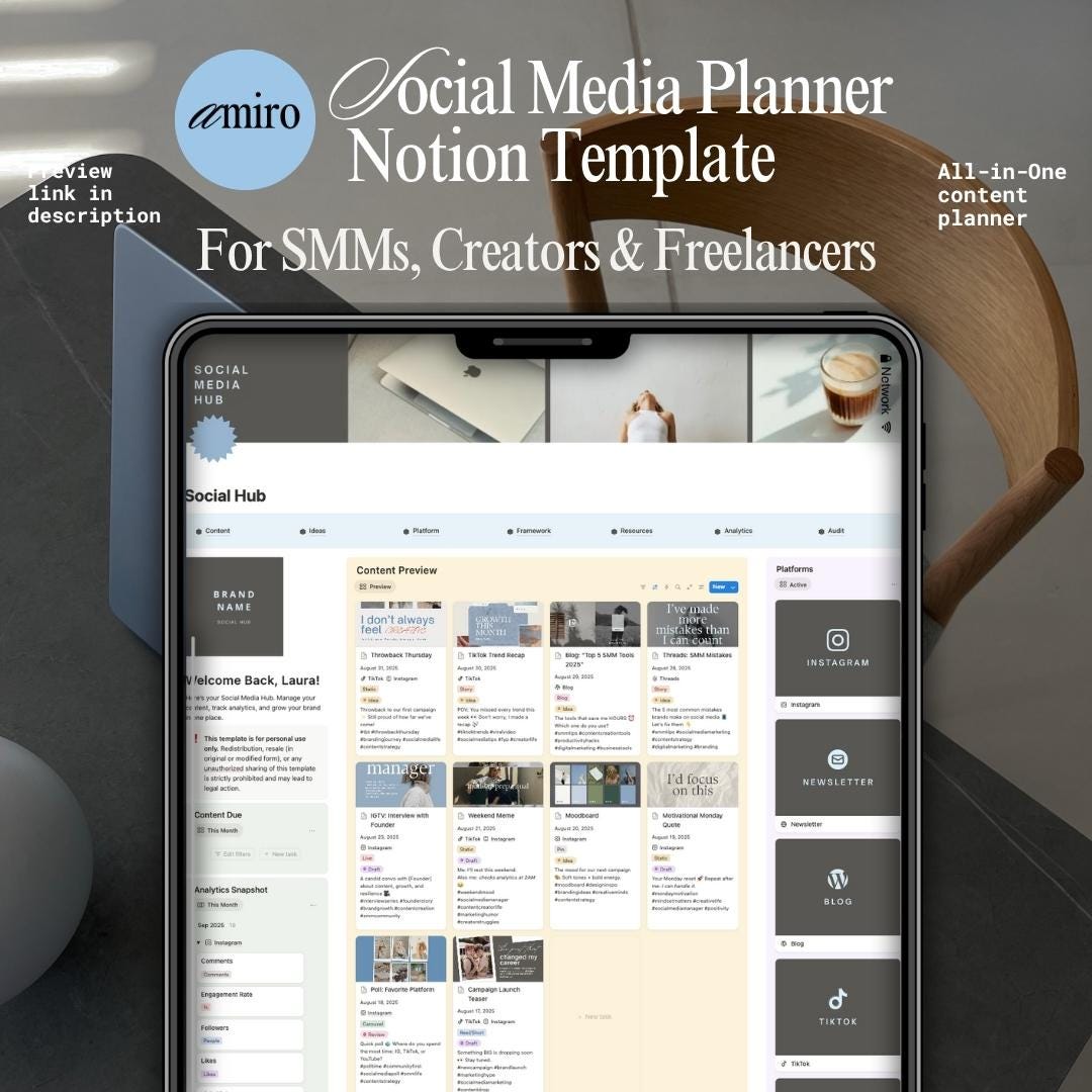 Notion Social Media Planner Template for Social Media Managers ...