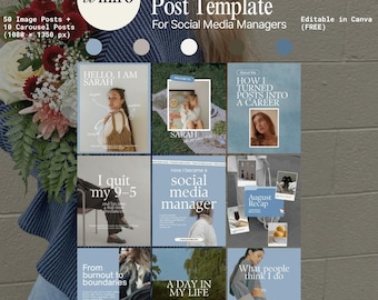 60 plantillas de Canva para publicaciones de Instagram: Gestor de redes sociales, Publicaciones narrativas (Descarga digital)
