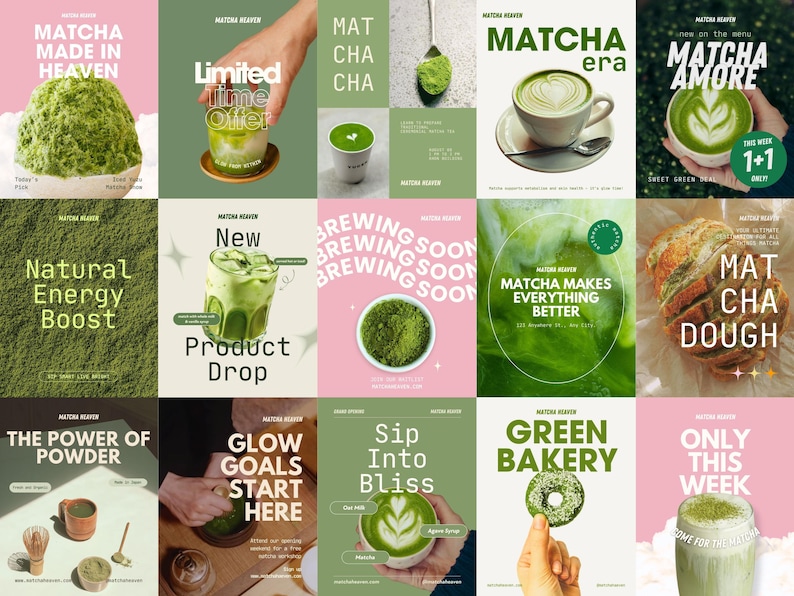 32 Matcha Cafe Social Media Bundle | Ads & Event Templates | Canva ...