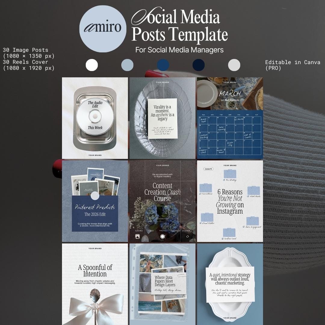 30 Social Media Manager Template | Pinterest Aesthetic Feed Kit | Editorial Canva Post | Social ...