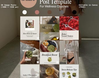30 modèles de publication bien-être sur Instagram - Modèles Canva pour coach de santé - Publications sur les réseaux sociaux pleine conscience, forme physique et soins personnels