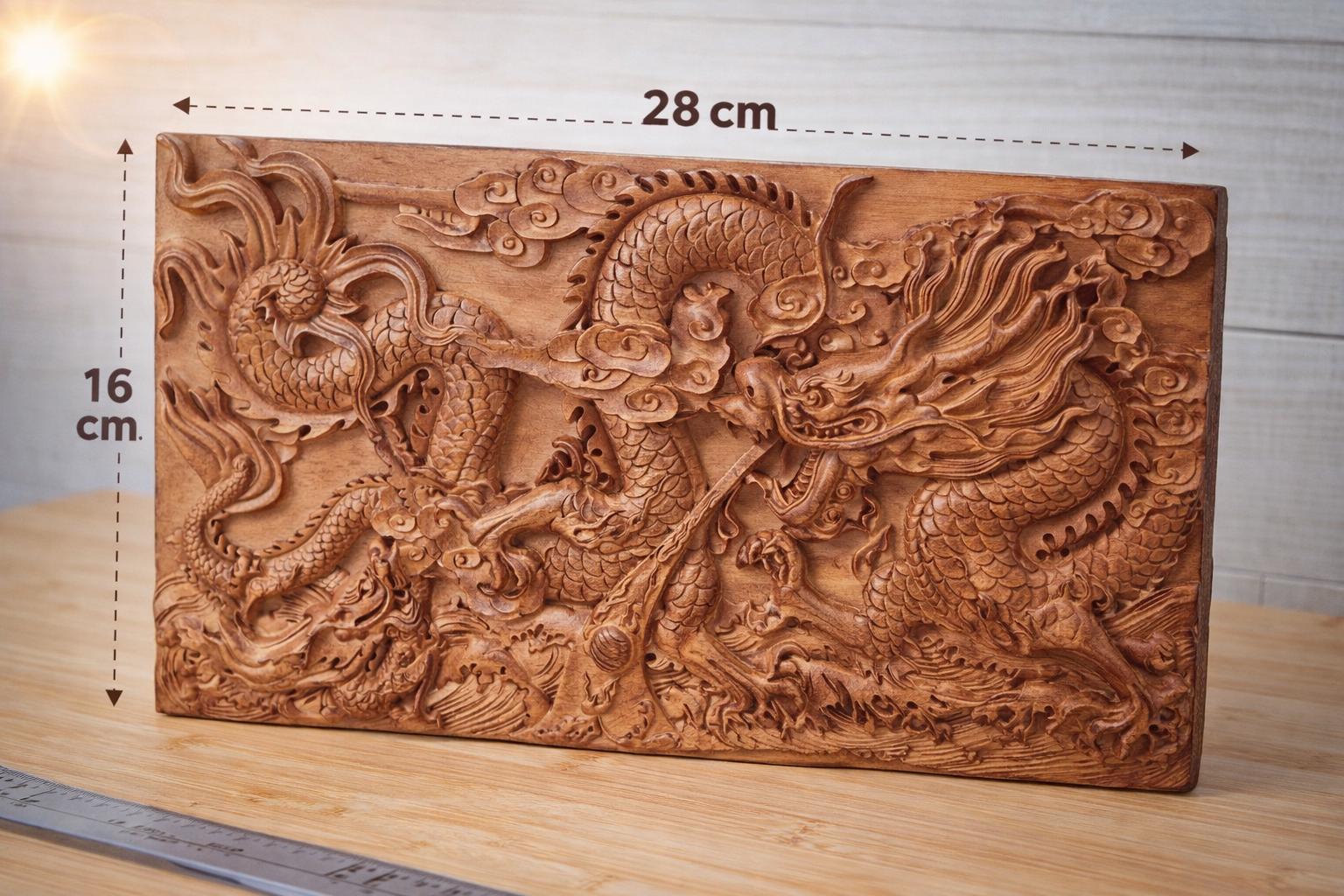 Decorative dragon panel - Solid wood carving