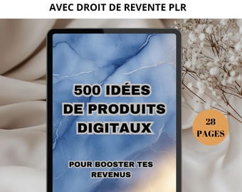 500 digital product ideas, Digital product with PLR resale rights, French digital marketing guide, ebook,