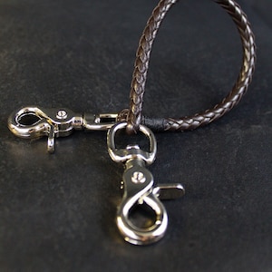 Cadena de cuero para billetera con cierre de gatillo / Herrajes de níquel plateado / Cadena para billetera de hombre