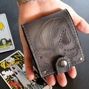 Men's Leather Wallet / Gypsy Sugar Skull Bifold / Day of the Dead / Dia de los Muertos / Personalized Custom Leather Menswear / Unique image 2