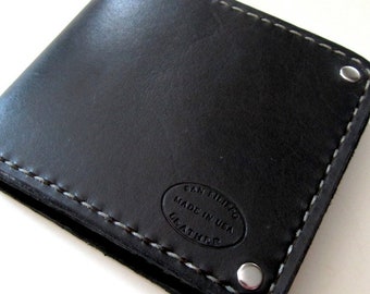 Small Black Leather Bifold Wallet: Personalized Monogrammed Wallet