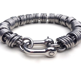 Men's Stainless Steel Coil Chain Bracelet: Heavy Duty Woven Link