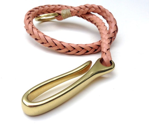 Brass Hook Leather Braided Wallet Chain, Mens Leather Accessories