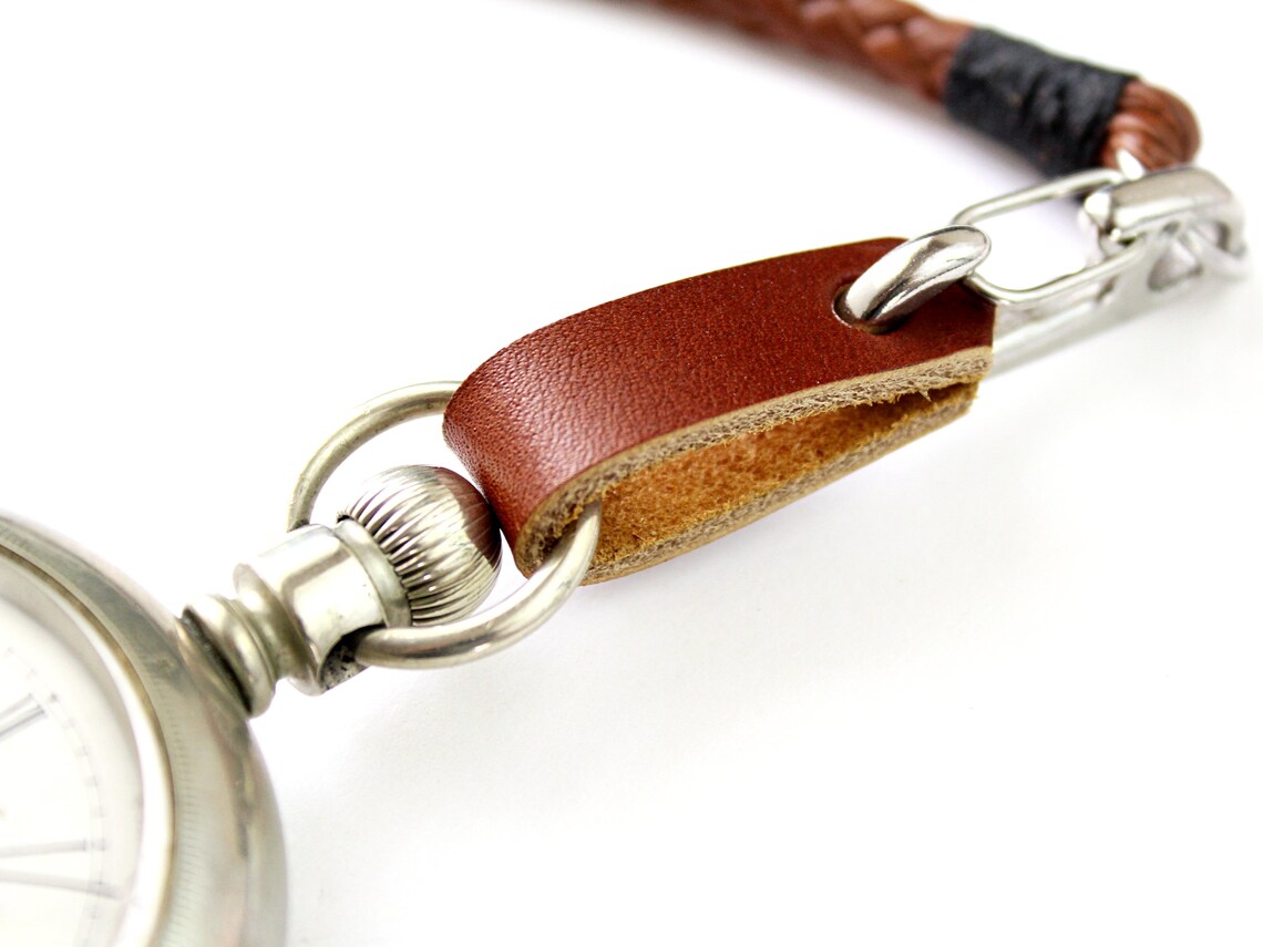 Pocket Watch Chain / Braided Leather Pocket Watch Strap / Etsy
