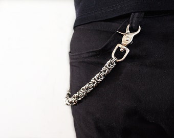 Mens Wallet Chain, Byzantine 14 Gauge, Chainmail Wallet Chain, Biker Wallet Chain, Heavy Duty Chain, Mens Silver , Fish Hook