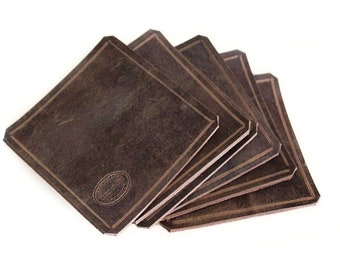 Housewarming Gift / Barware/ Leather Coasters Set / Drink Coasters / Gift for Him / Square Coasters / Distressed Brown Leather