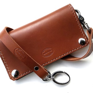 Cartera de motociclista de cuero / Cartera de cuero marrón / Cartera de motociclista clásica en marrón whisky / Cartera de tamaño completo / Cartera marrón claro / Cartera con cadena