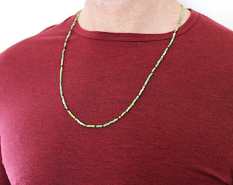 Men's Beaded Necklace / St Croix Glass Bead Necklace / Green Necklace / Metal Free Jewelry / Clasp Free