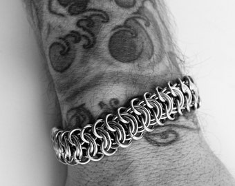 Mens Silver Bracelet / Stainless Steel Vertebrae Chain / Mens Wide Bracelet/ Flat Laying Wide Bracelet / Heavy Bracelet / Mens Jewelry