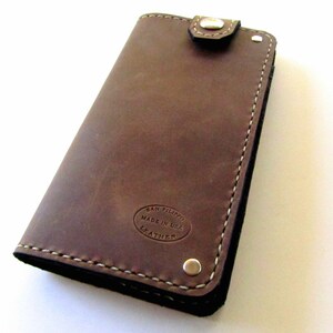 Cartera de cuero para hombre Cartera grande con broche superior marrón desgastado Ideas de regalo para billeteras para hombre Cartera de cuero para motociclista Cartera con cadena personalizada