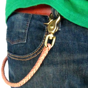 Cadena de billetera de cuero trenzado con herrajes de latón, cadena de billetera para hombres, cadena de billetera de cuero personalizada, llavero de cuero trenzado, regalos para hombres