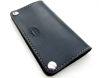 Mens Black Leather Biker Wallet: Classic Saddle Leather, Optional Chain