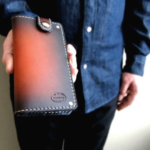 Cartera de cuero para hombre con broche superior Sunburst, billetera larga para abrigos, billetera para hombre, billetera con cadena, billetera personalizada para el tercer aniversario, billetera de moda para hombre con monograma