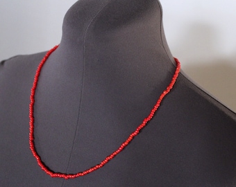 Mens Beaded Necklace, Sahara Red Glass Beads, Mens Jewelry, Long Necklace, Mens Gift, Water Resistant