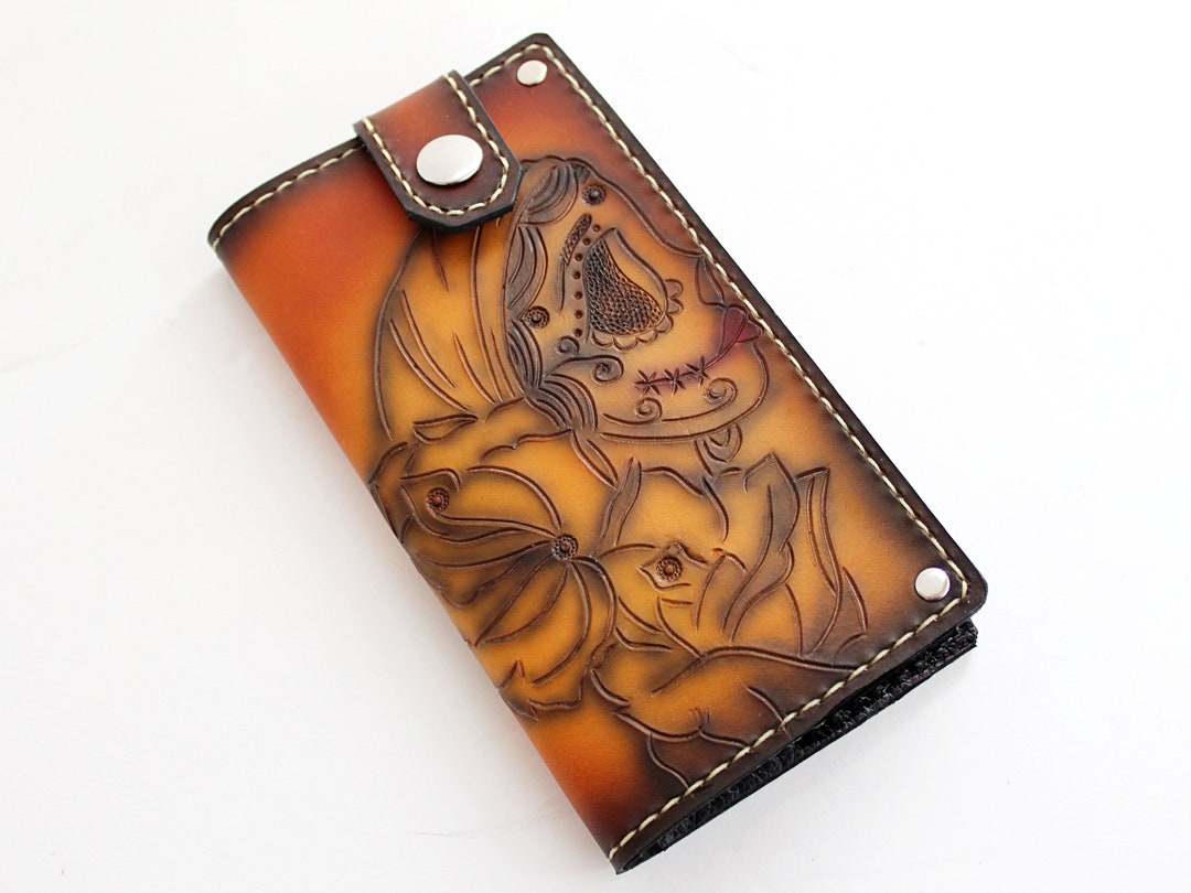 Gypsy Sugar Skull Wallet / Men's Leather Skull Wallet / Dia De Los