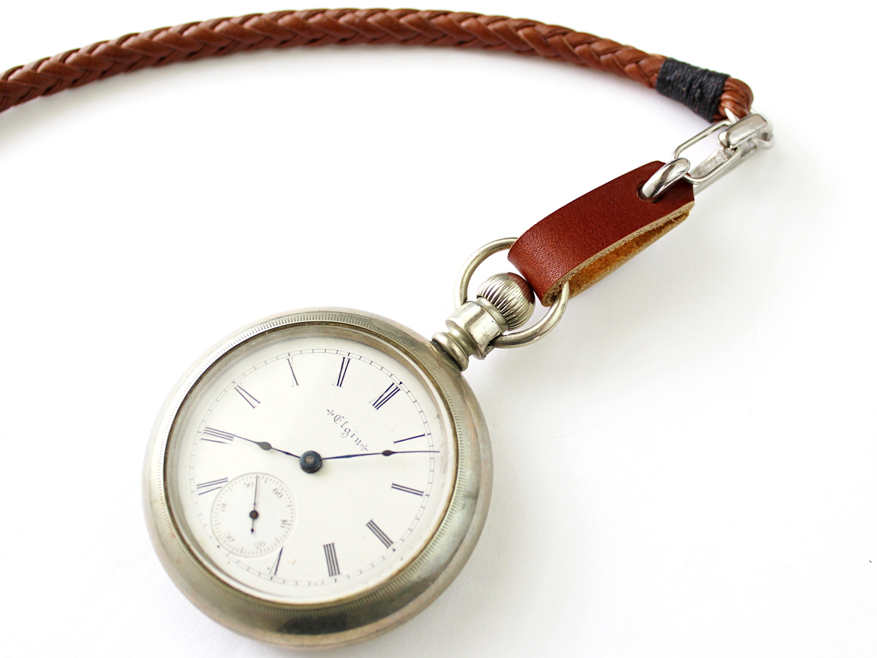 Braided leather pocket watch fob deals